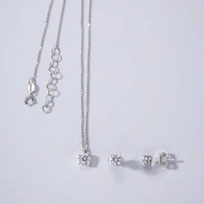 White gold set (necklace + earrings) with cubic zirconia
