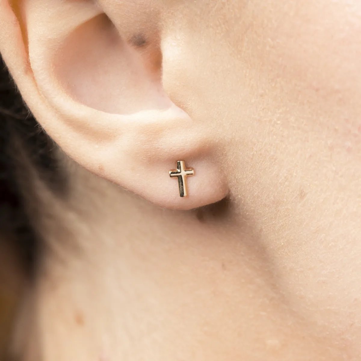 Yellow Gold Cross Stud Earrings