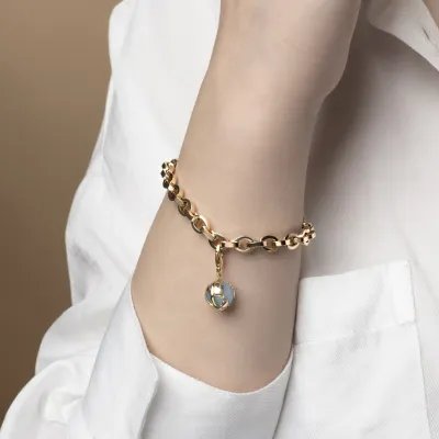 "WE" pendant charm with milk aquamarine