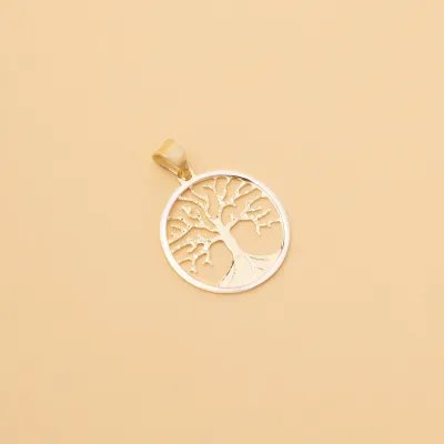 Yellow and white gold medium round pendant "Tree of Life"