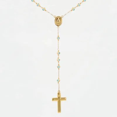 Yellow gold rosary necklace with Our Lady of Medjugorje and zirconia