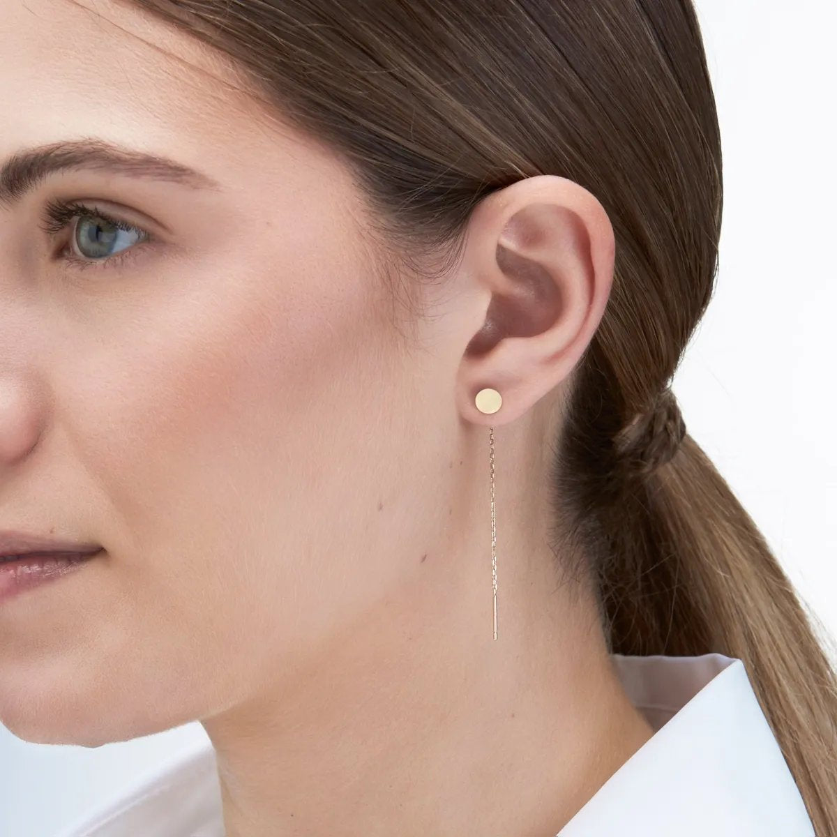 Yellow Gold Chain Hoop Earrings with circles