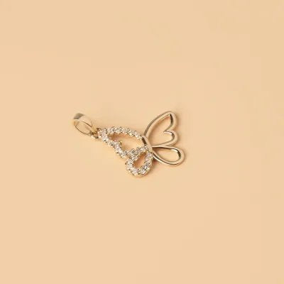 Yellow gold butterfly-shaped pendant with cubic zirconia line