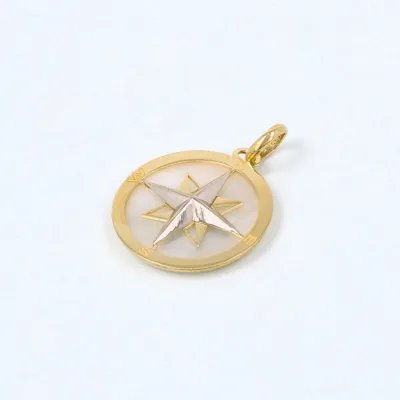 Two-tone compass pendant with mother of pearl