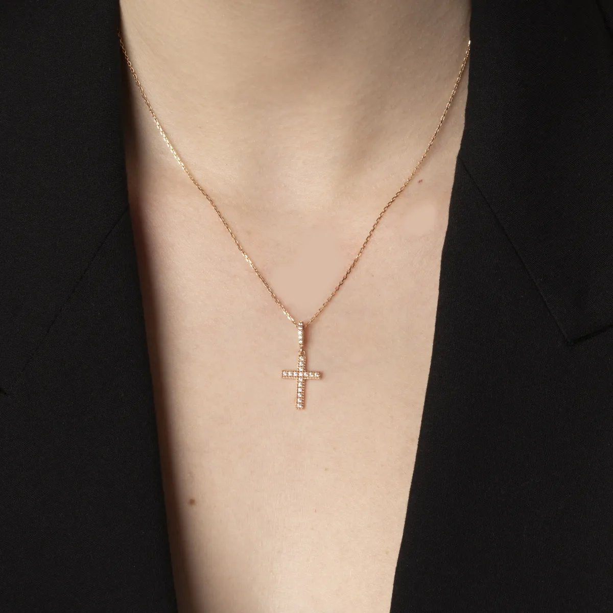 Rose gold small cross with cubic zirconia