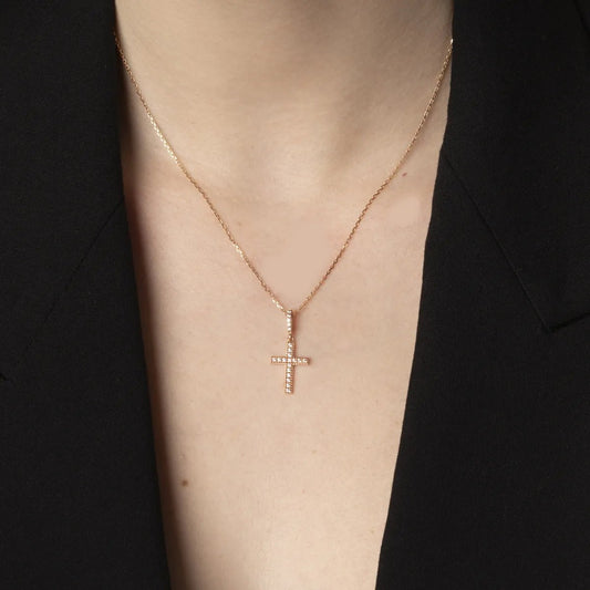 Rose gold small cross with cubic zirconia