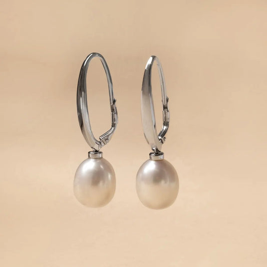 Classic white gold earrings with pearls long leverback