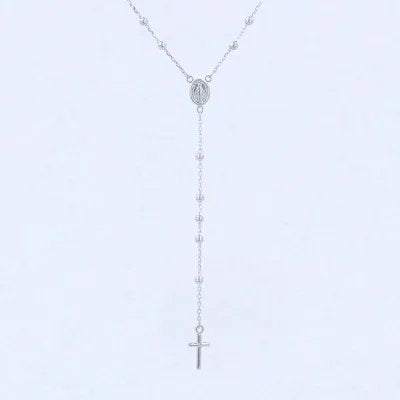 Lightweight white gold rosary necklace with Our Lady of Medjugorje