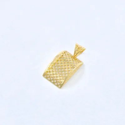 Domed semi-circle pendant in yellow gold with mesh texture