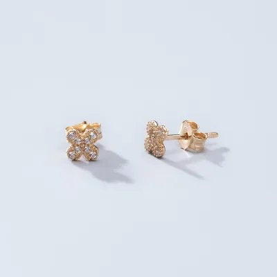Yellow gold earrings with pavé zirconia in the shape of a flower