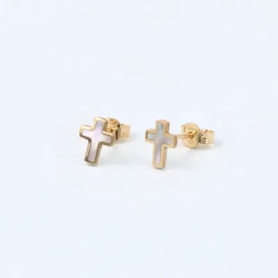Yellow gold and mother-of-pearl cross-shaped earrings