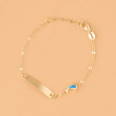 Yellow gold children's bracelet with enameled dolphins