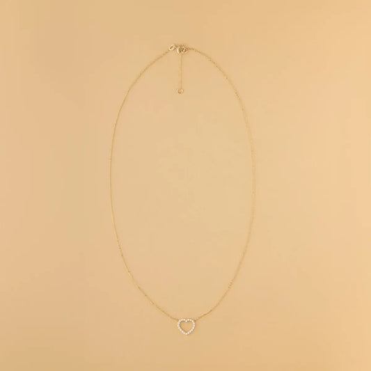 Yellow gold neclace with heart-shaped pendant with cubic zirconia