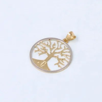 Round "Tree of Life" pendant in yellow and white gold