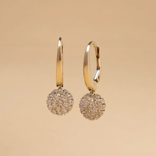 Yellow gold rose-shaped earrings with cubic zirconia