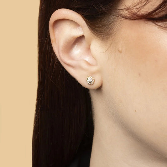 Set (necklace + earrings) in yellow gold with cubic zirconia