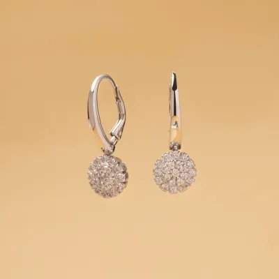 White gold rose-shaped earrings with cubic zirconia