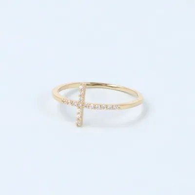 Yellow gold cross ring with zirconia
