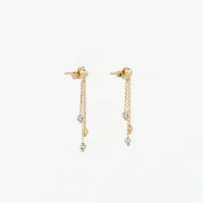 Lightweight earrings with white and yellow gold chain and diamond-cut balls