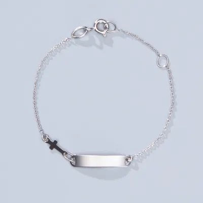 White gold baby bracelet with cross and plate