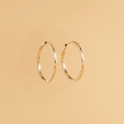 Yellow gold flex tube earrings 25 mm diamond cut