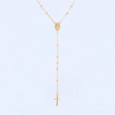 Lightweight yellow gold rosary necklace with Our Lady of Medjugorje