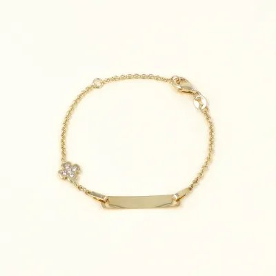 Yellow gold tag bracelet with a four-leaf clover of zirconia