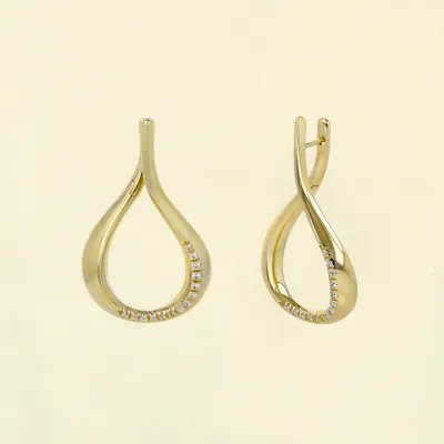 Yellow gold earrings with drop-shaped pendant with zirconia