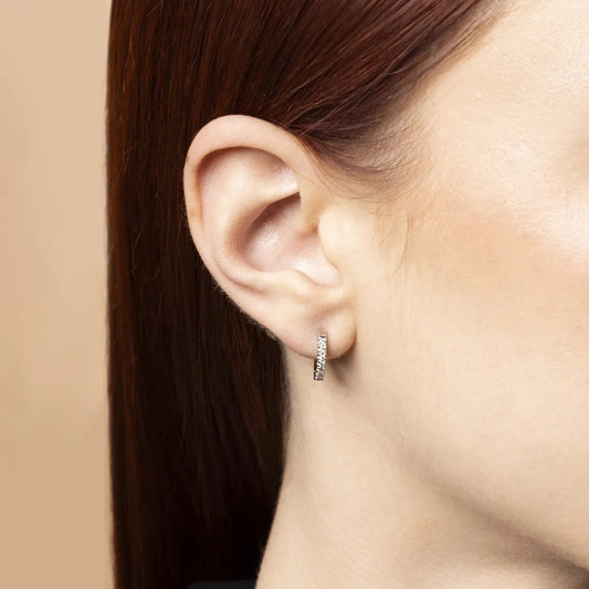 White gold round earrings with cubic zirconia