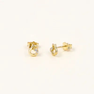 Cat-shaped stud earrings in yellow gold with zirconia