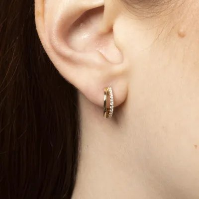 Yellow gold circular earrings with cubic zirconia