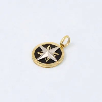 Two-tone compass pendant with onyx paste