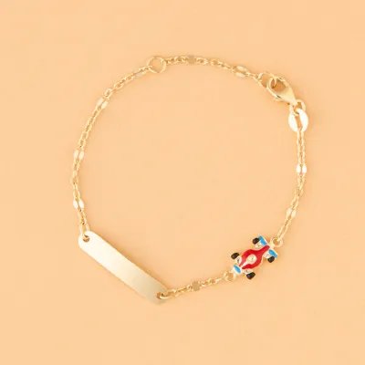 Yellow gold children's bracelet with enameled racing car