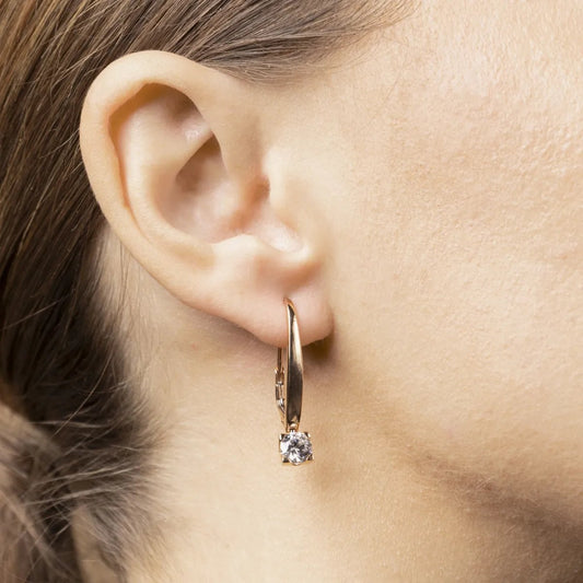 Red gold classic earrings with cubic zirconia