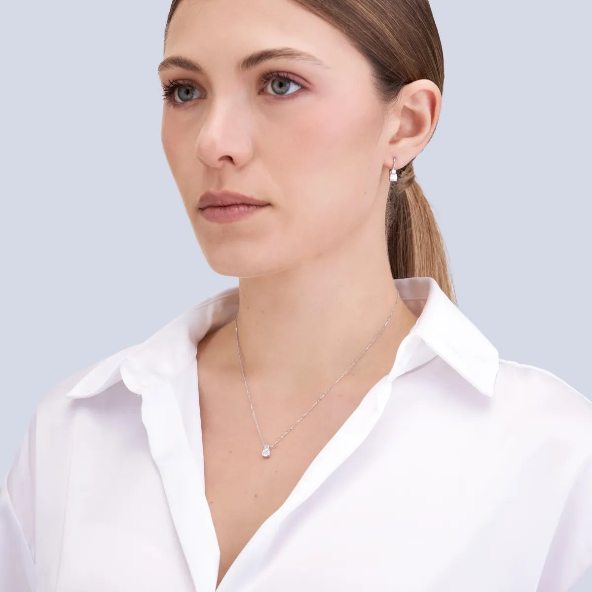 White gold set (necklace + earrings) with cubic zirconia