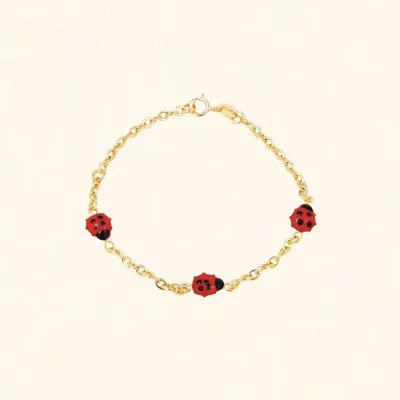 Yellow gold bracelet with enameled ladybugs