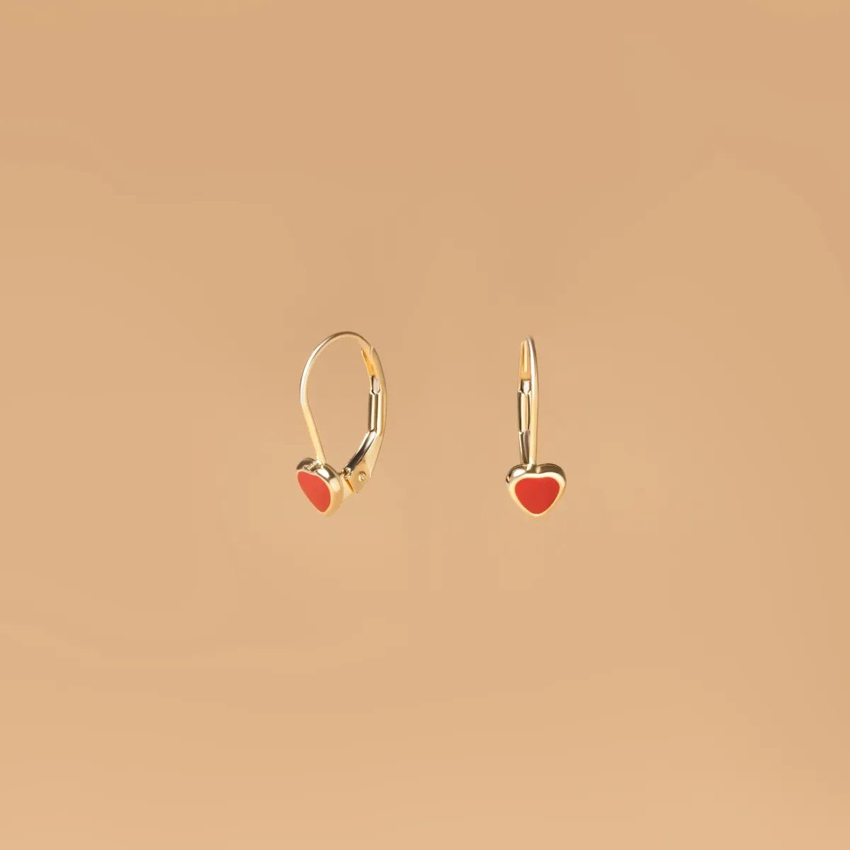 Yellow gold children's set with red enamelled hearts