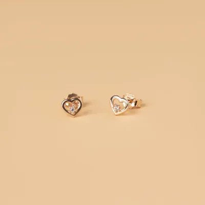 Rose gold heart-shaped earrings with cubic zirconia
