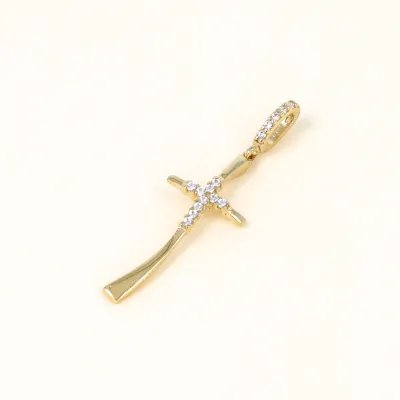 Yellow gold cross with zirconia