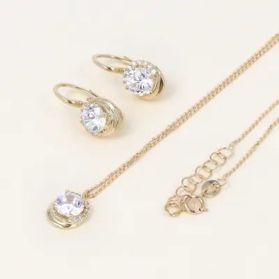 Yellow gold set (necklace + earrings) with cubic zirconia