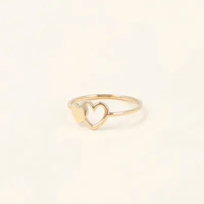 Yellow gold ring with hollow and full shaped hearts