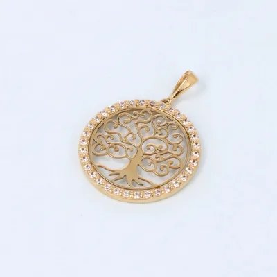 Yellow gold "tree of life" pendant with zirconia