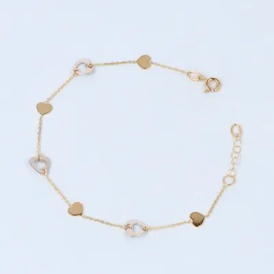 Lightweight yellow and white gold bracelet with hearts