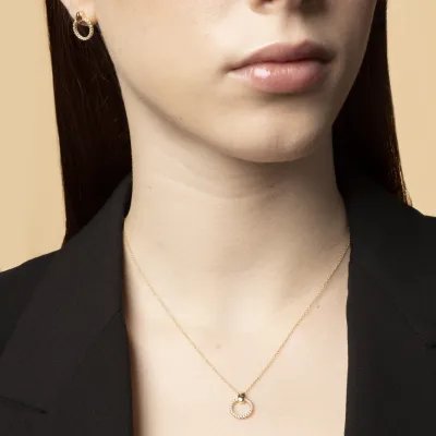 Set (earrings and necklace) in yellow gold with cubic zirconia