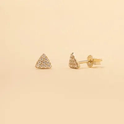 Yellow gold triangular earrings with cubic zirconia