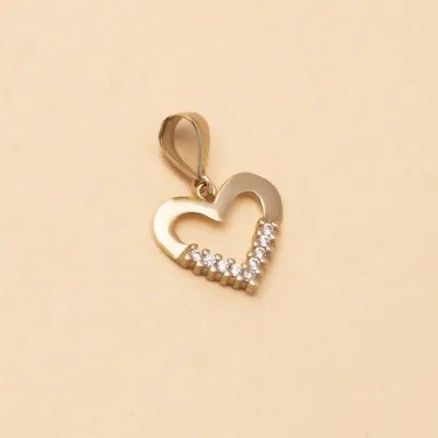 Yellow gold heart-shaped pendant with cubic zirconia