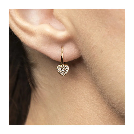 Yellow gold heart-shaped earrings with cubic zirconia