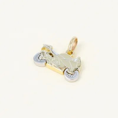 Men's yellow and white gold motorcycle pendant