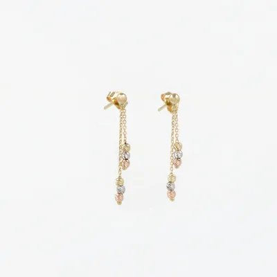 Lightweight earrings with a white, yellow and rose gold chain and diamond-cut balls