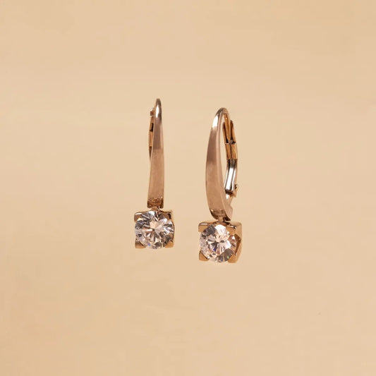 Red gold classic earrings with cubic zirconia (short leverback)